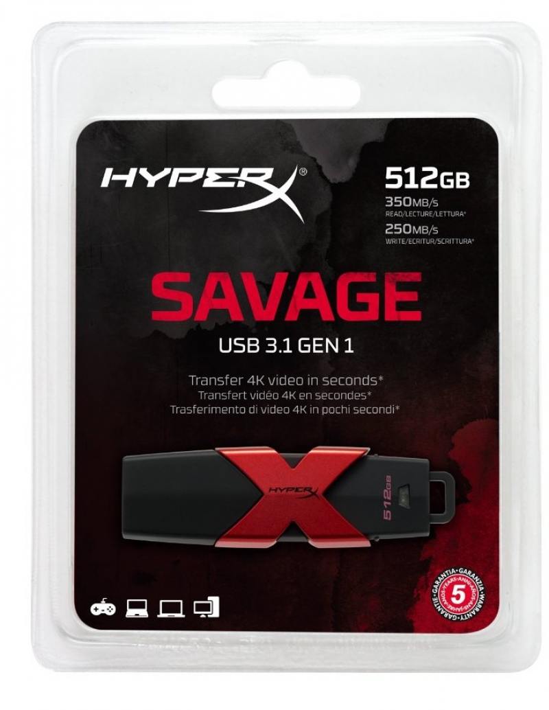 

USB флешка Kingston HyperX Savage 512Gb Black (HXS3/512GB) USB 3.0 / 350 Мб/с / 250 Мб/с