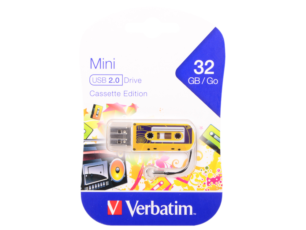 

USB флешка Verbatim Mini Cassette Edition 32Gb (49393) USB 2.0 / 8 Мб/с / 2,5 Мб/с