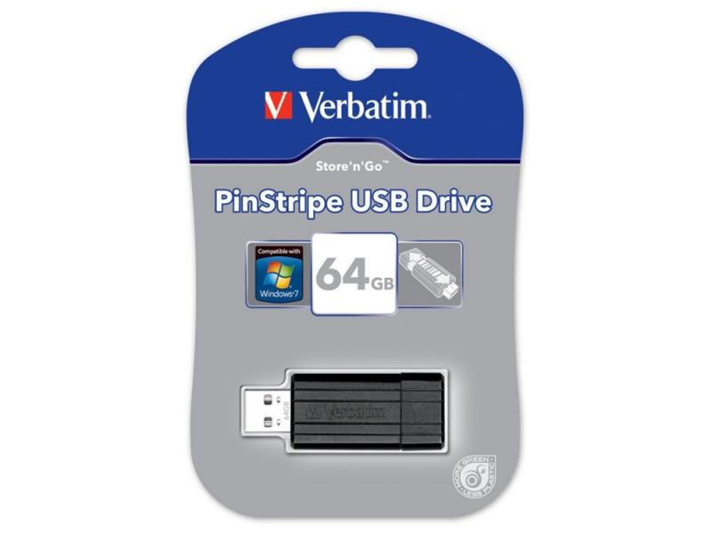 

USB флешка Verbatim Store 'n' Go PinStripe 64Gb Black (49065) USB 2.0 / 14 Мб/с / 8 Мб/с