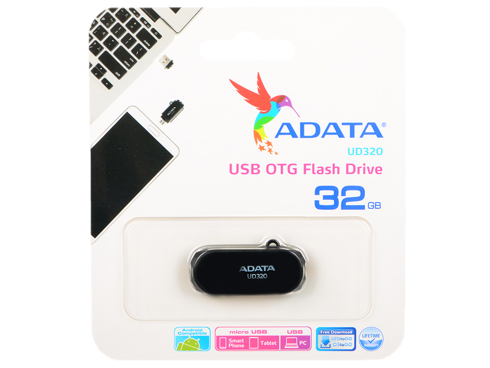 

USB флешка A-Data DashDrive Durable UD320 32GB Black (AUD320-32G-RBK) USB 2.0, microUSB / 15 МБ/cек / 5 МБ/cек