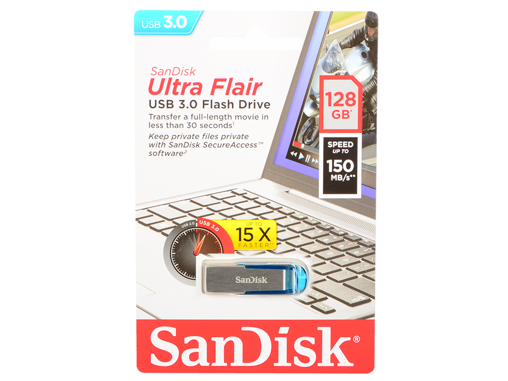 

Флешка USB 128Gb SanDisk CZ73 Ultra Flair SDCZ73-128G-G46B синий