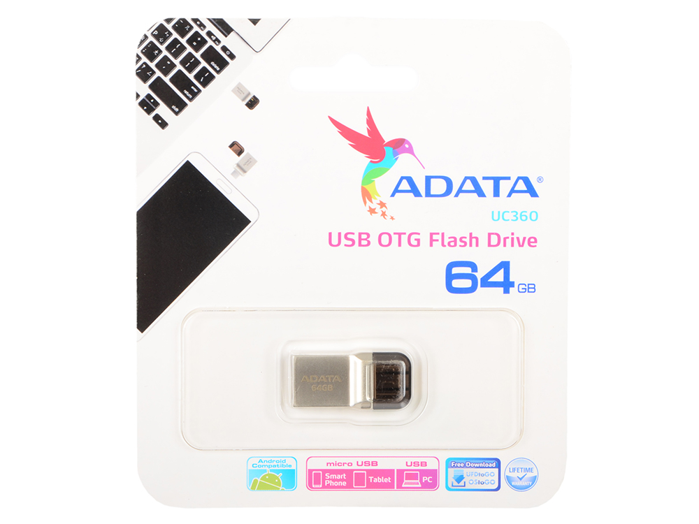 

USB флешка ADATA UC360 64Gb Gold (AUC360-64G-RGD) USB 3.0/microUSB / 130 Мб/с / 40 Мб/с