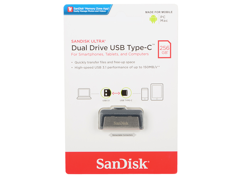 

USB флешка Sandisk Ultra Dual Drive 256GB Silver Black (SDDDC2-256G-G46) USB 3.0, Type-C