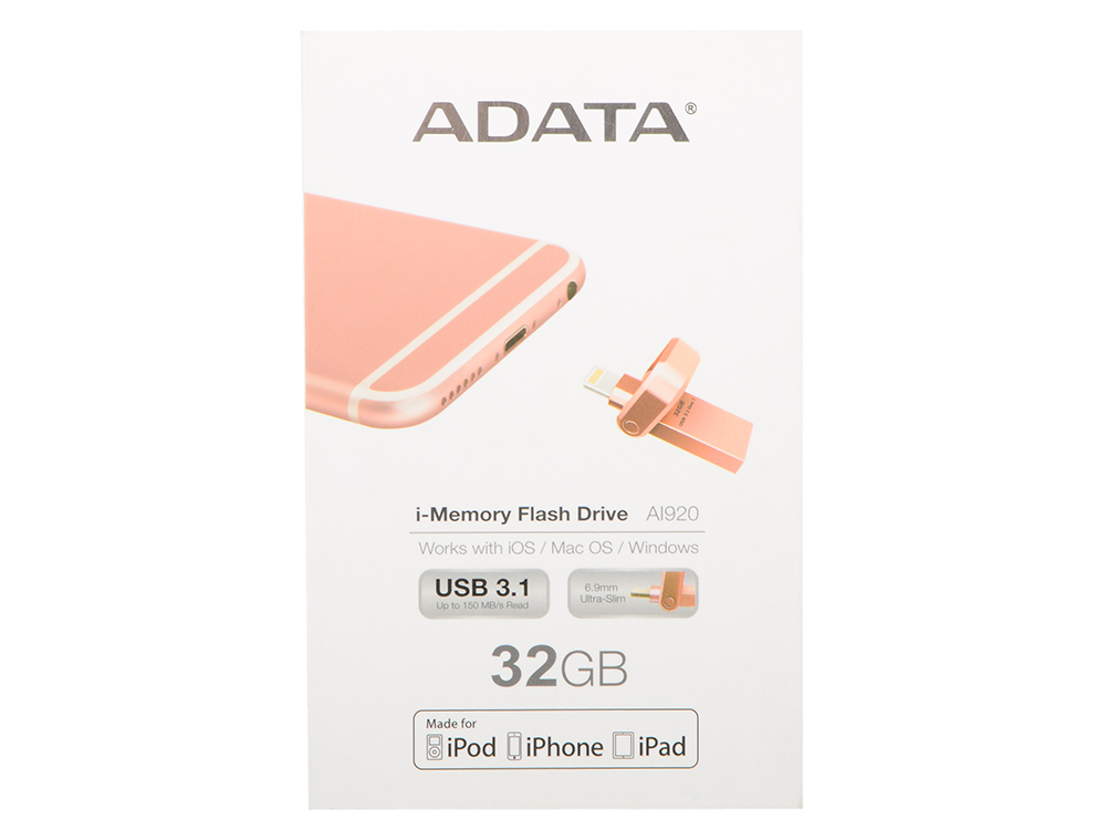 

Флешка USB 32Gb A-Data i-Memory AI920 AAI920-32G-CRG розовое золото USB 3.1 / Lightning