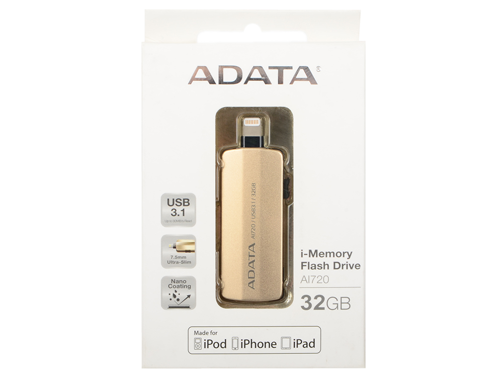 

Флешка USB 32Gb A-Data i-Memory AI720 AAI720-32G-CGD золотистый