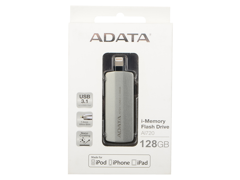 

Флешка USB 128Gb A-Data i-Memory AI720 USB 3.1/Lightning AAI720-128G-CGY серый