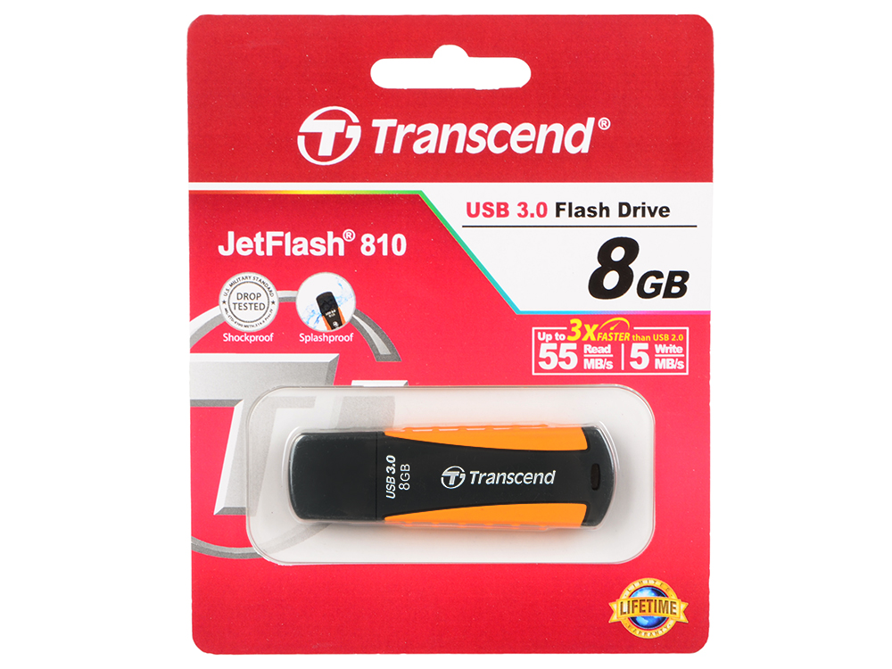 

USB флешка Transcend Jetflash 810 8GB Black Orange (TS8GJF810) USB 3.0 / 75 МБ/сек / 12 МБ/сек