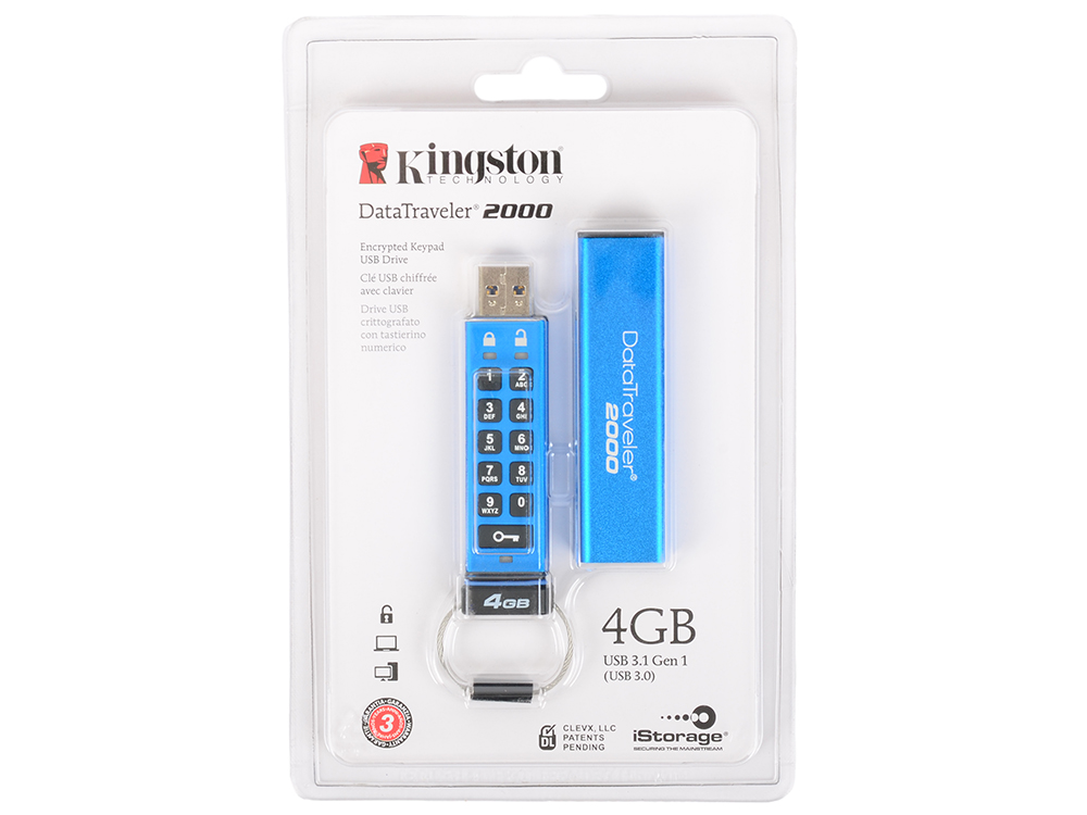 

Внешний накопитель 4GB USB Drive (USB 3.1) Kingston DataTraveler DT2000 с алфавитно-цифровой клавиатурой (DT2000/4GB)