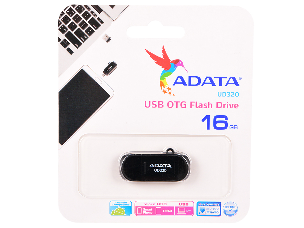 

Внешний накопитель 16GB USB Drive ADATA OTG USB 2.0 UD320 +интерфейс micro USB черная AUD320-16G-RBK