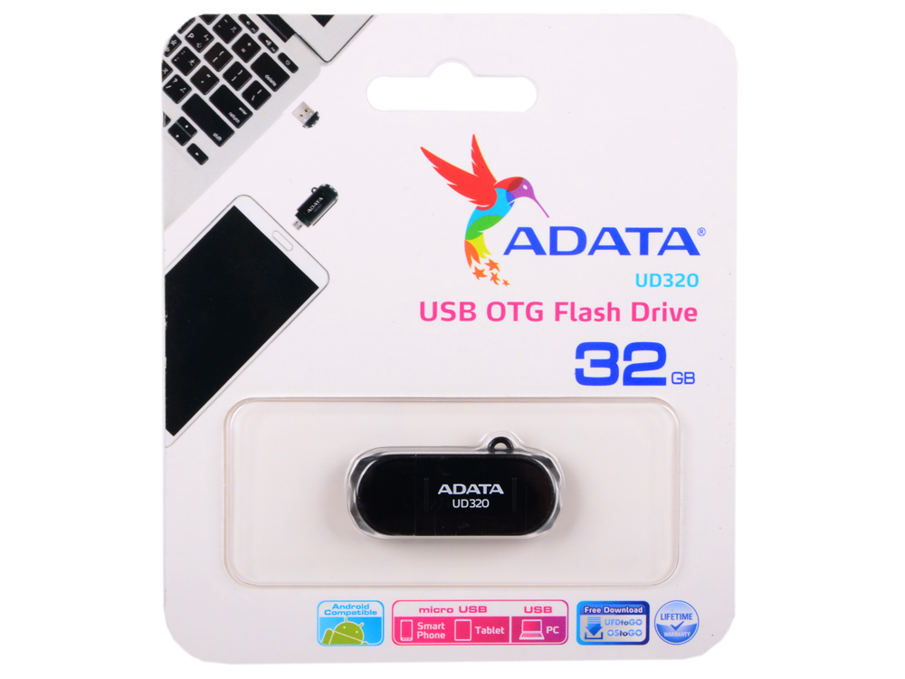 

Внешний накопитель 32GB USB Drive ADATA OTG USB 2.0 UD320 +интерфейс micro USB черная AUD320-32G-RBK