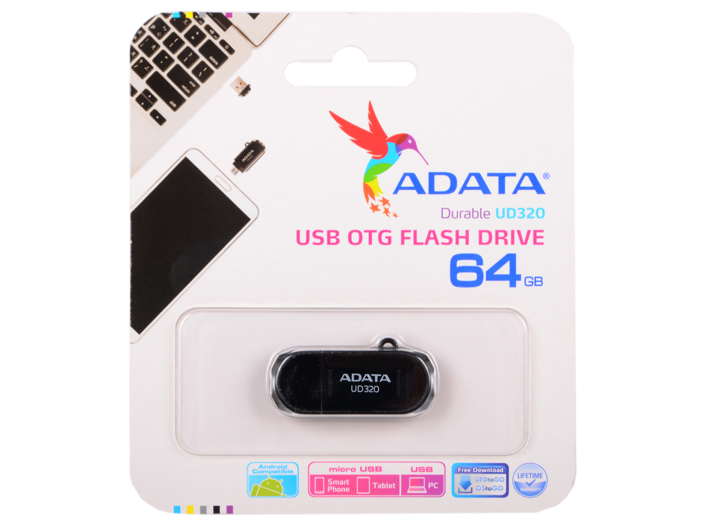 

Внешний накопитель 64GB USB Drive ADATA OTG USB 2.0 UD320 +интерфейс micro USB черная AUD320-64G-RBK