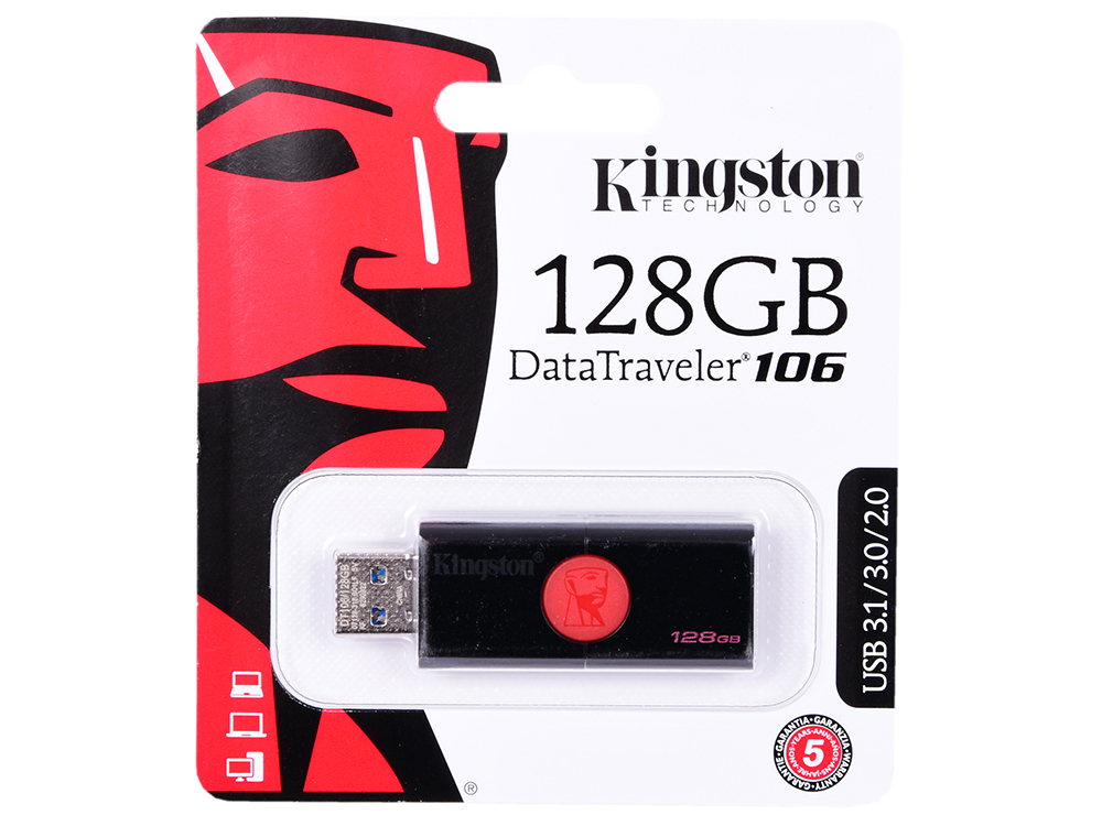 

USB флешка Kingston DataTraveler 106 128GB Black (DT106/128GB) USB 3.1 / 130 МБ/cек