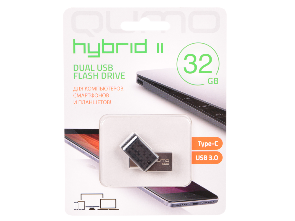 

USB флешка Qumo Hybrid 2 32GB Black (QM32GUD3-Hyb2) USB 3.0/ Type-C
