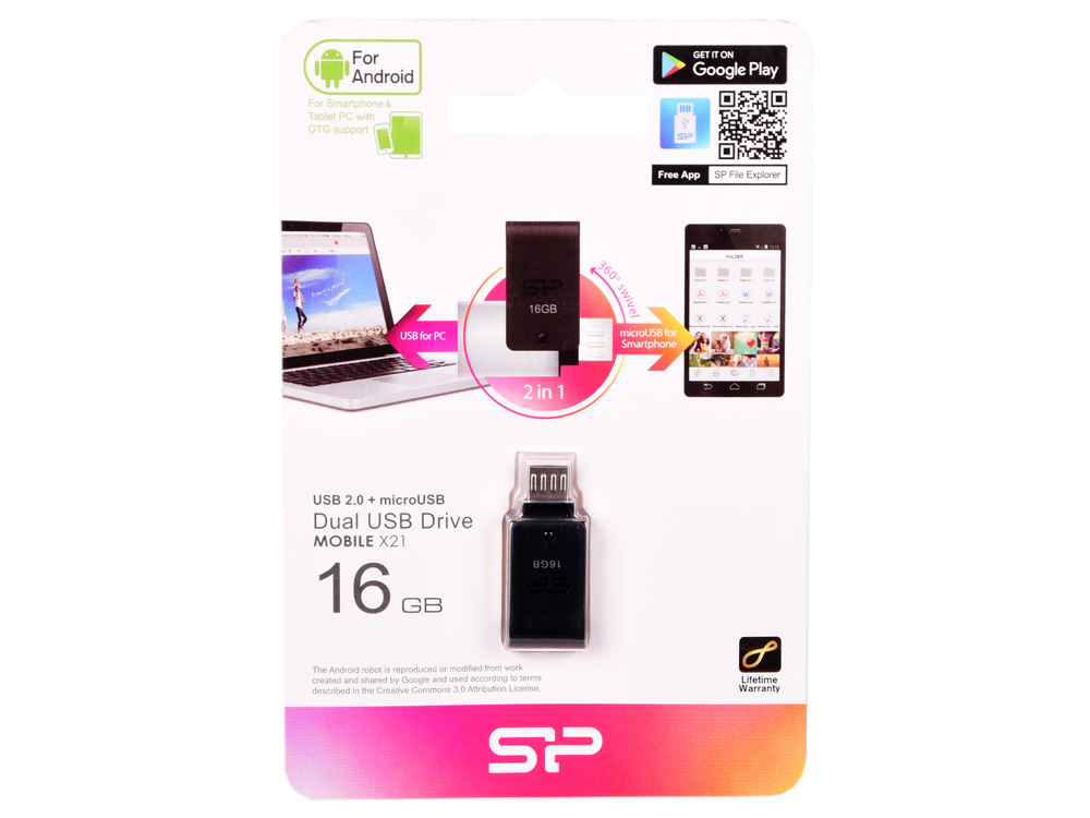 

USB флешка Silicon Power Mobile X21 16Gb Black (SP016GBUF2X21V1K) USB 2.0/microUSB / 15 Мб/с / 5 Мб/с