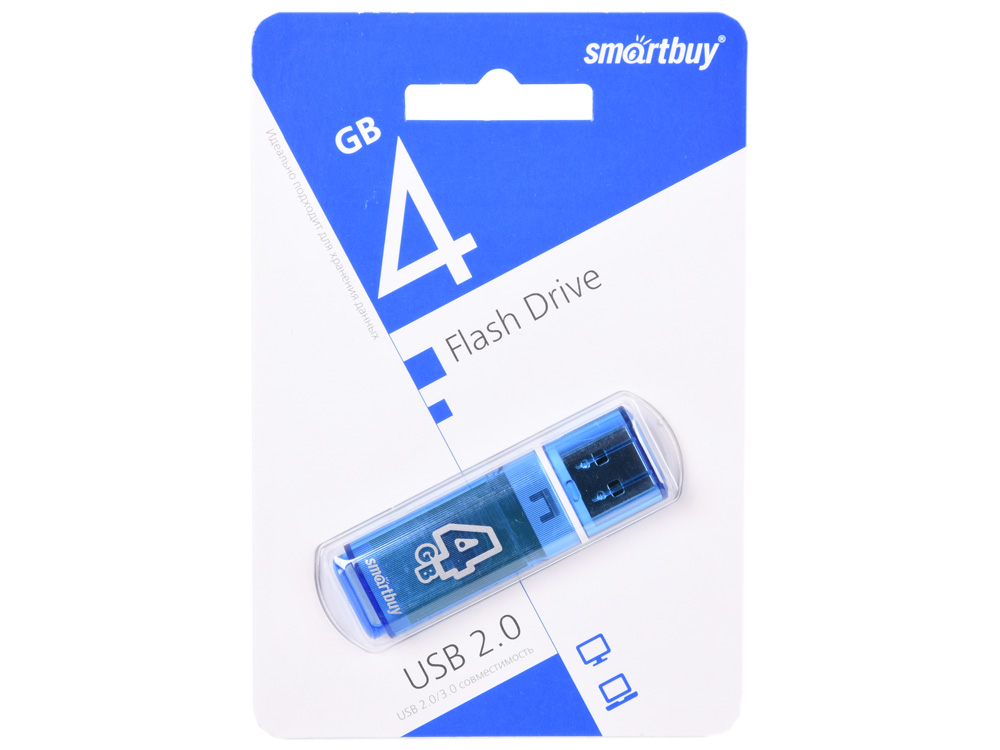 

USB флешка Smartbuy Glossy series 4Gb Blue (SB4GBGS-B) USB 2.0 / 15 МБ/cек / 5 МБ/cек