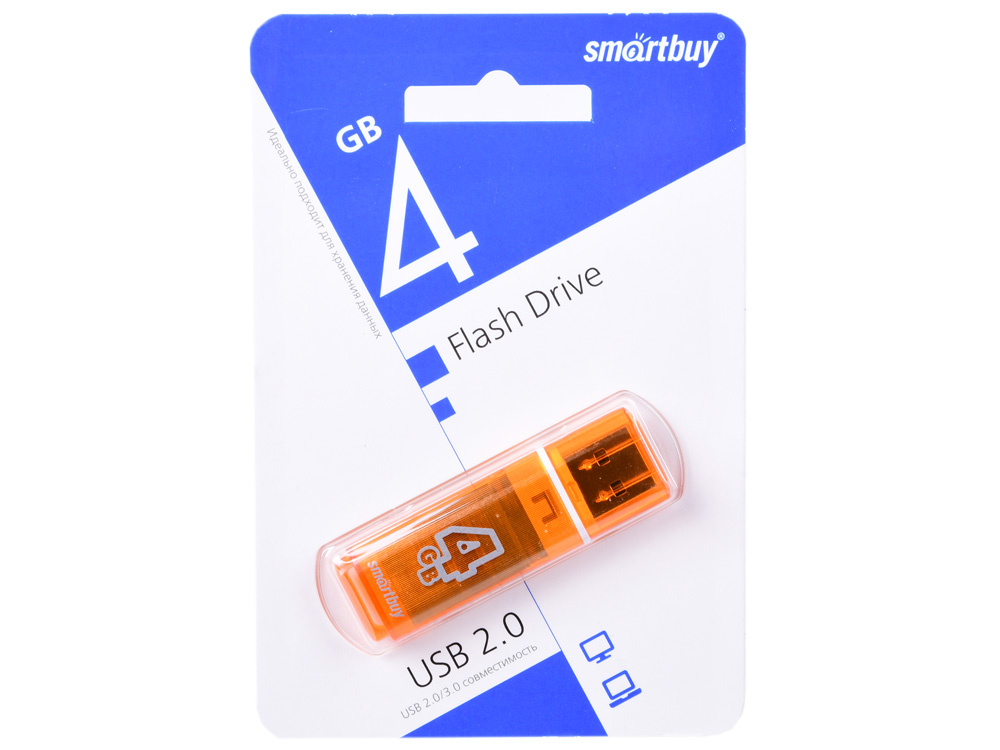 

USB флешка Smartbuy Glossy series 4Gb Orange (SB4GBGS-Or) USB 2.0 / 15 МБ/cек / 5 МБ/cек