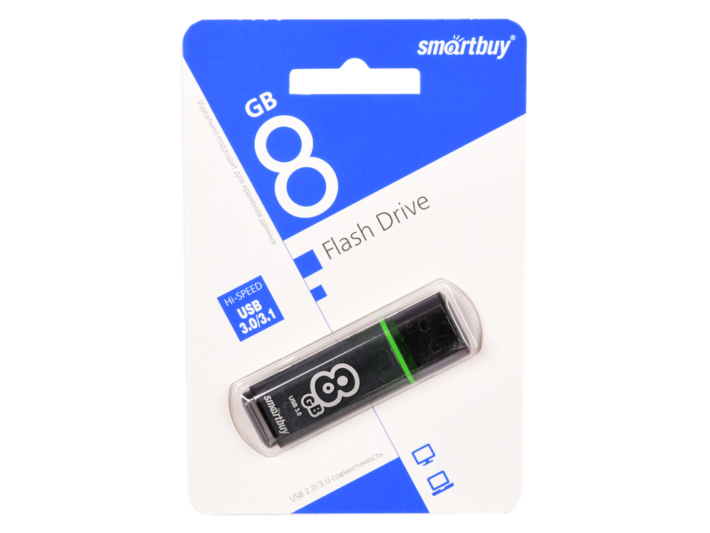 

USB флешка Smartbuy Glossy series 8Gb Dark grey (SB8GBGS-DG) USB 3.0 / 75 Мб/с / 10 Мб/с