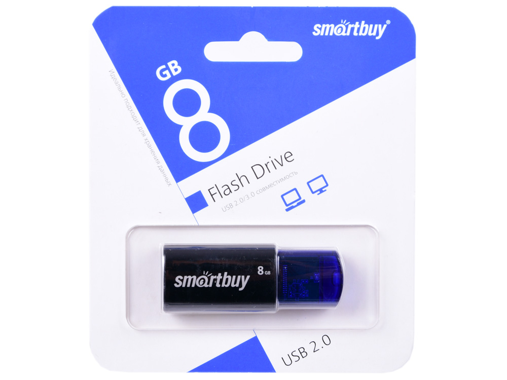 

USB флешка Smartbuy Click 8Gb Blue (SB8GBCL-B) USB 2.0 / 15 МБ/cек / 5 МБ/cек