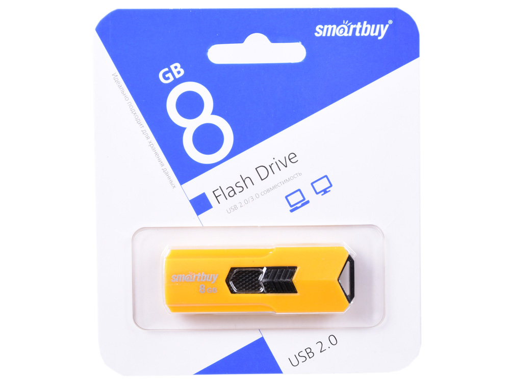 

USB флешка Smartbuy Stream 8Gb Yellow (SB8GBST-Y) USB 2.0 / 15 МБ/cек / 5 МБ/cек