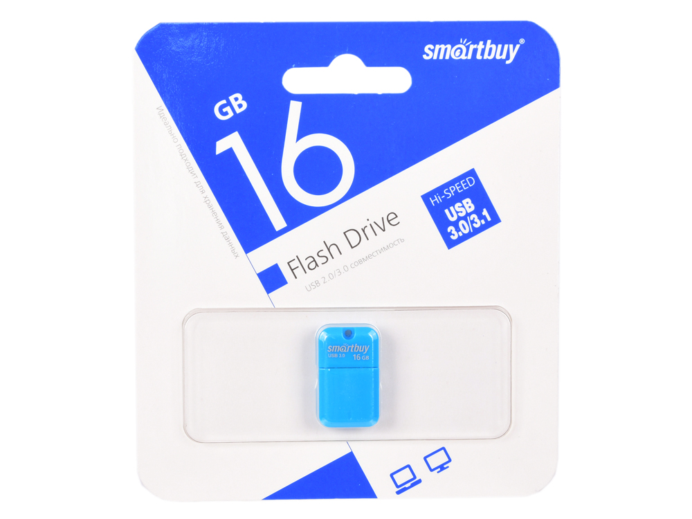 

USB флешка SmartBuy ART 16GB Blue (SB16GBAB-3) USB 3.0 / 45 Мб/с / 12 Мб/с