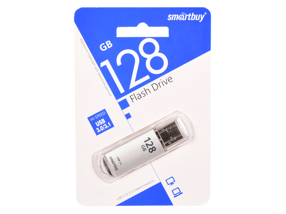 

USB флешка SmartBuy V-Cut 128GB Silver (SB128GBVC-S3) USB 3.0 / 35 МБ/cек / 19 МБ/cек
