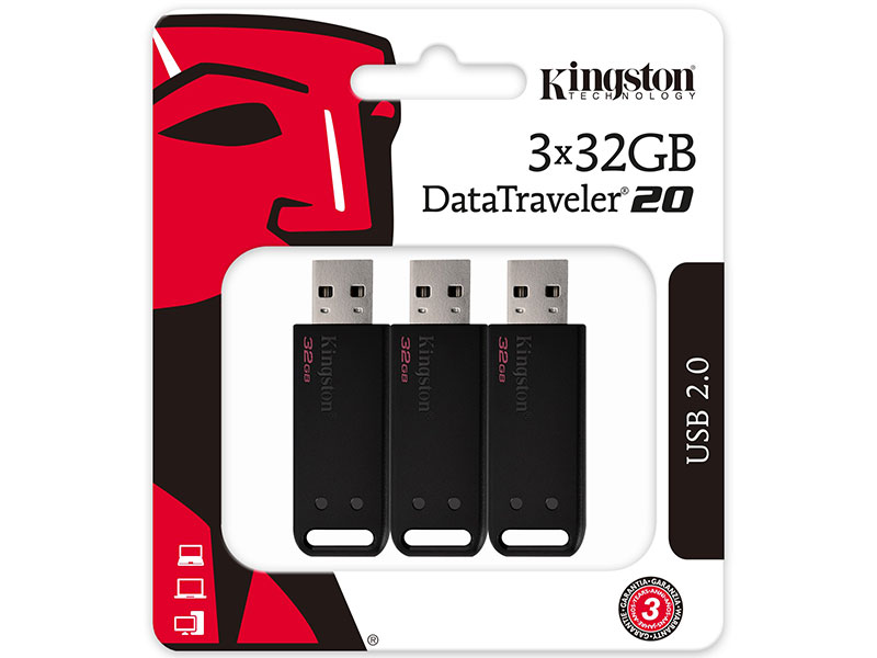 

USB флешка Kingston DataTraveler DT20 32Gb Black (DT20/32GB-3P) USB 2.0, 3шт