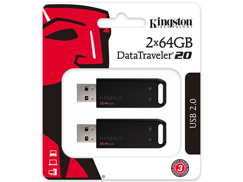 

USB флешка Kingston DataTraveler DT20 64Gb Black (DT20/64GB-2P) USB 2.0, 2шт