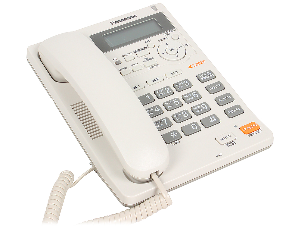 Телефон Panasonic KX-TS2570RUW АОН, Caller ID, ЖК-Дисплей, Flash, Recall, Pause, Память 50, Спикерфон, Автоответчик, Wall mt.