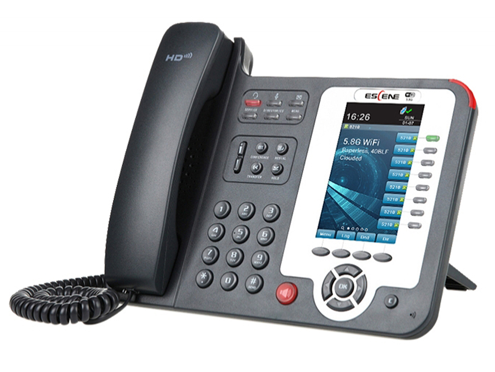 

SIP-телефон Escene ES620-PEGV4 8 SIP аккаунтов, 480x272 LCD-цветной дисплей, 40 вируальных программируемых клавиш, BLF, XML, регулируемая подставка, 2