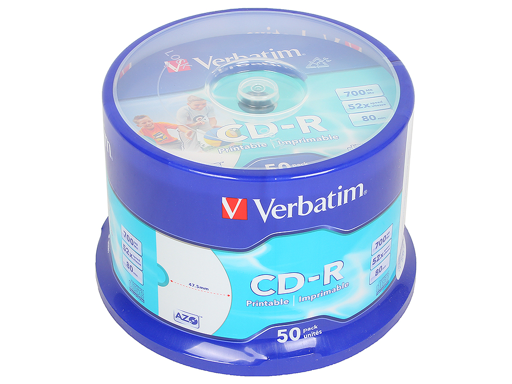 

CD-R Verbatim 700Mb 52x 50шт Cake Box Full Ink Print