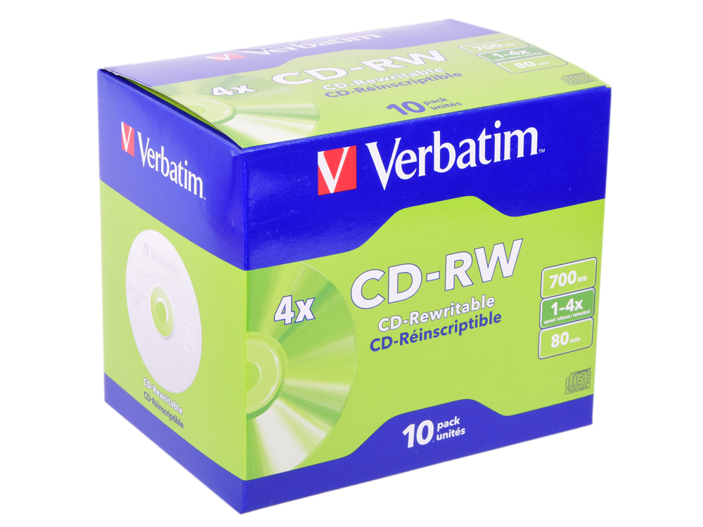 

Диски CD-RW 700Mb 4x Jewel 10 шт Verbatim 43123