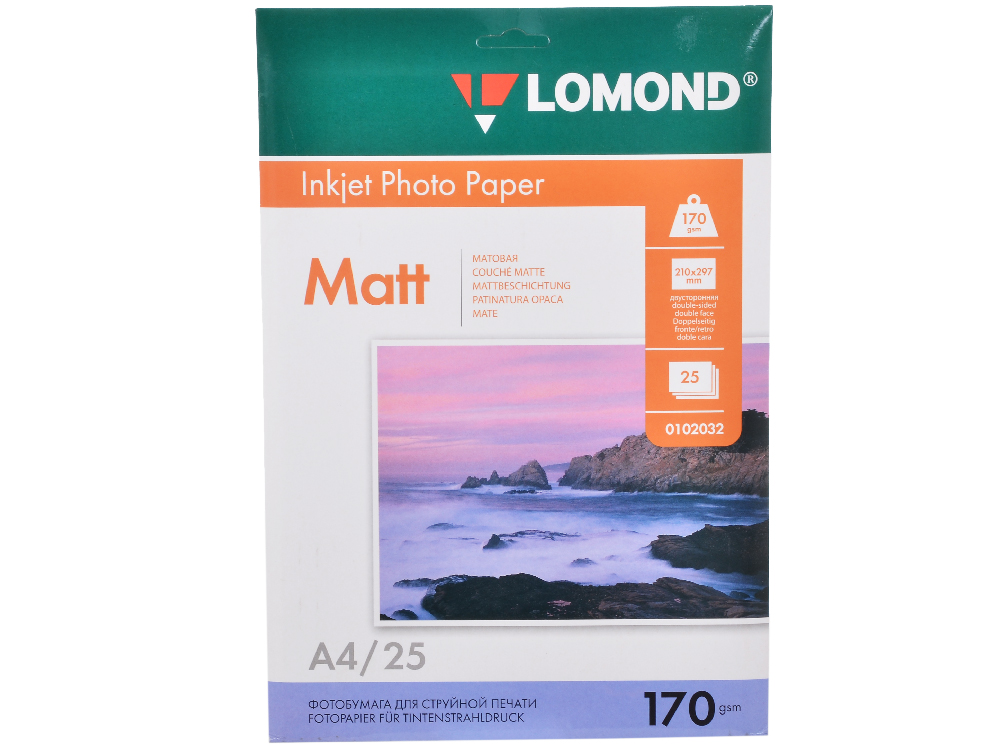 

0102032 бумага LOMOND (A4, 170гр, 25л) Photo Матовая/Матовая