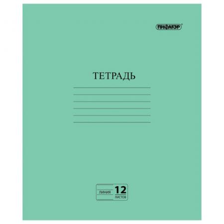 

Тетрадь школьная ПИФАГОР Зелёная обложка 12 листов линейка скрепка 104985