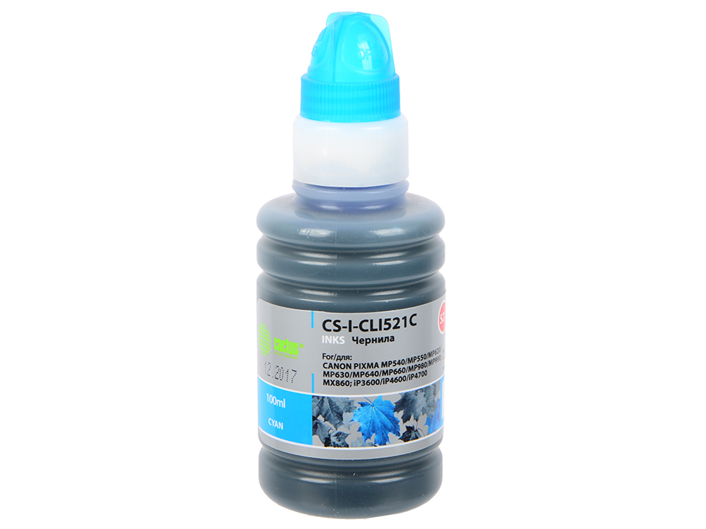 

Чернила Cactus CS-I-CLI521С для CANON PIXMA MP540/ MP550/ MP620/ MP630/ MP640 100мл голубой