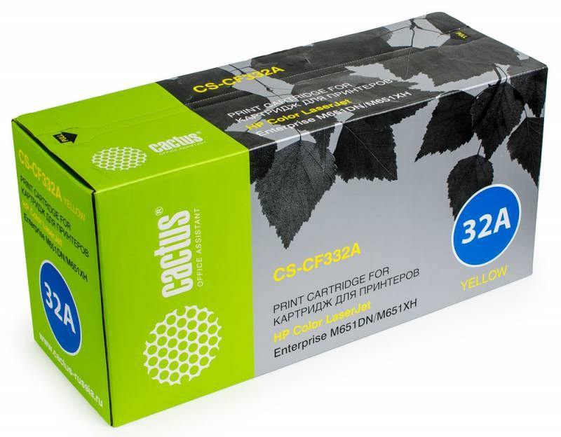 

Тонер Картридж Cactus CS-CF332A желтый для HP CLJ M651dn/M651n/M651xh (15000стр.)