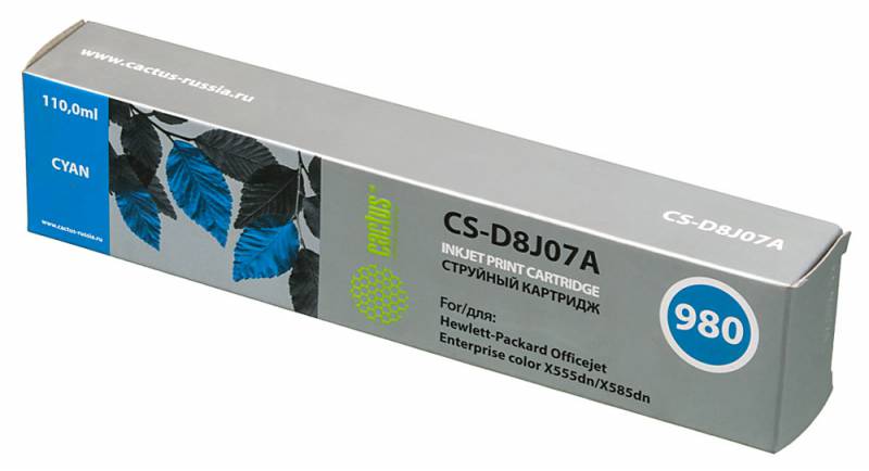 

Картридж струйный Cactus CS-D8J07A №980 голубой для HP OJC X555dn/X585dn (110мл)