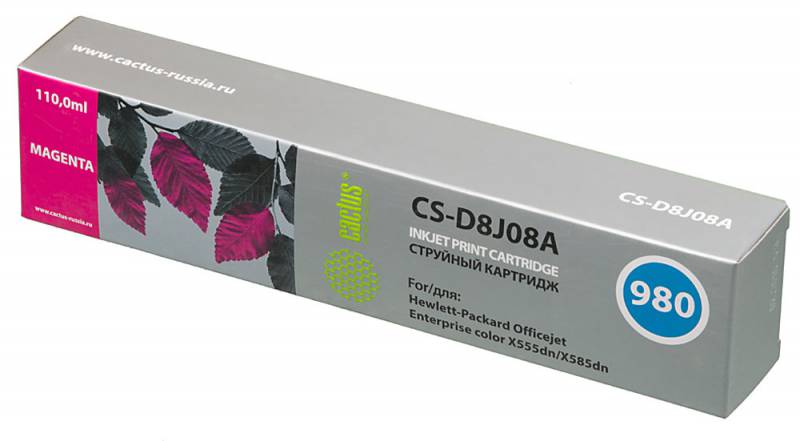 

Картридж струйный Cactus CS-D8J08A №980 пурпурный для HP OJC X555dn/X585dn (110мл)