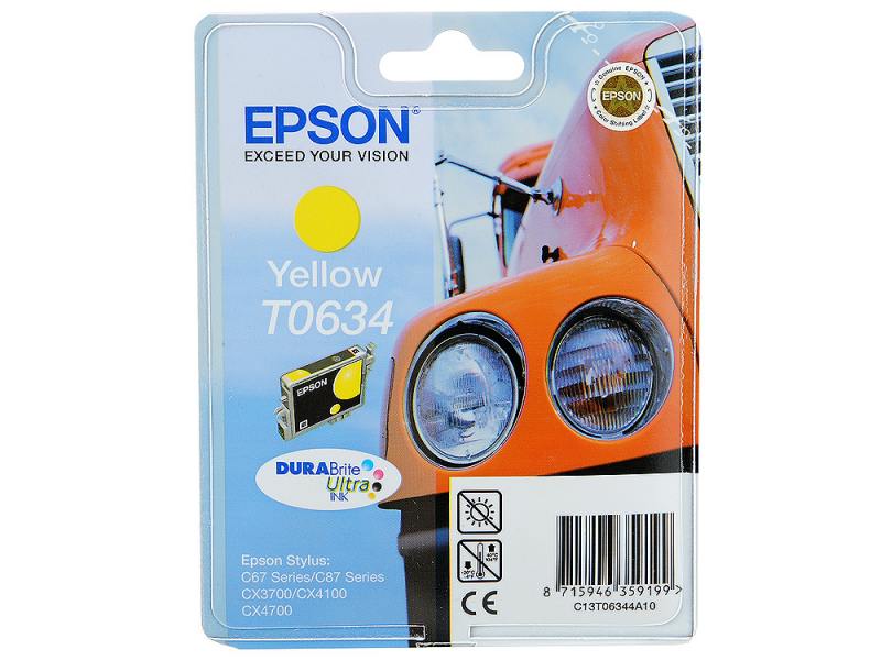 

Картридж Epson C13T06344A10 для Stylus C67 C87 CX3700 CX4100 CX4700 Yellow Желтый