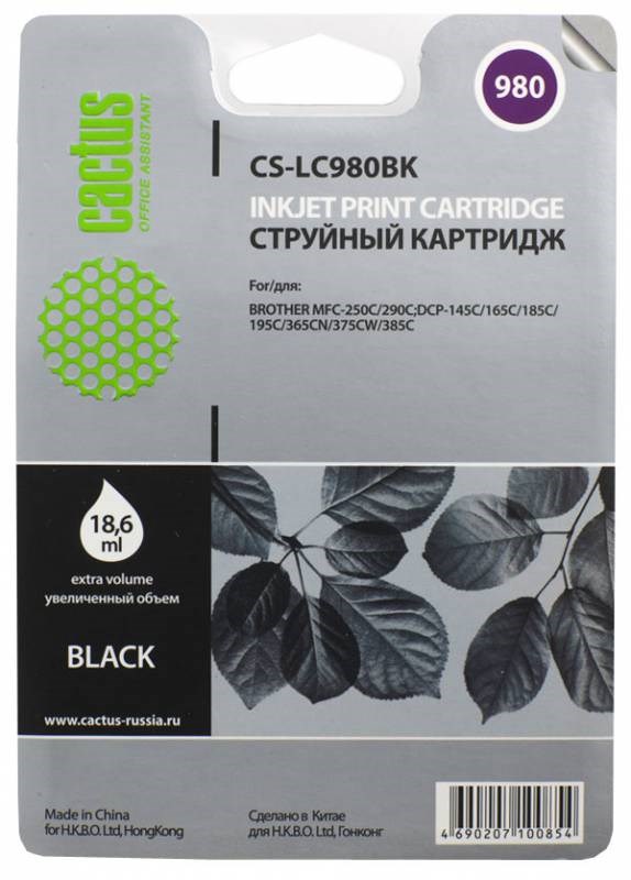 

Картридж Cactus LC-980BK для Brother DCP-145C/165C MFC-250C/290C черный 300стр