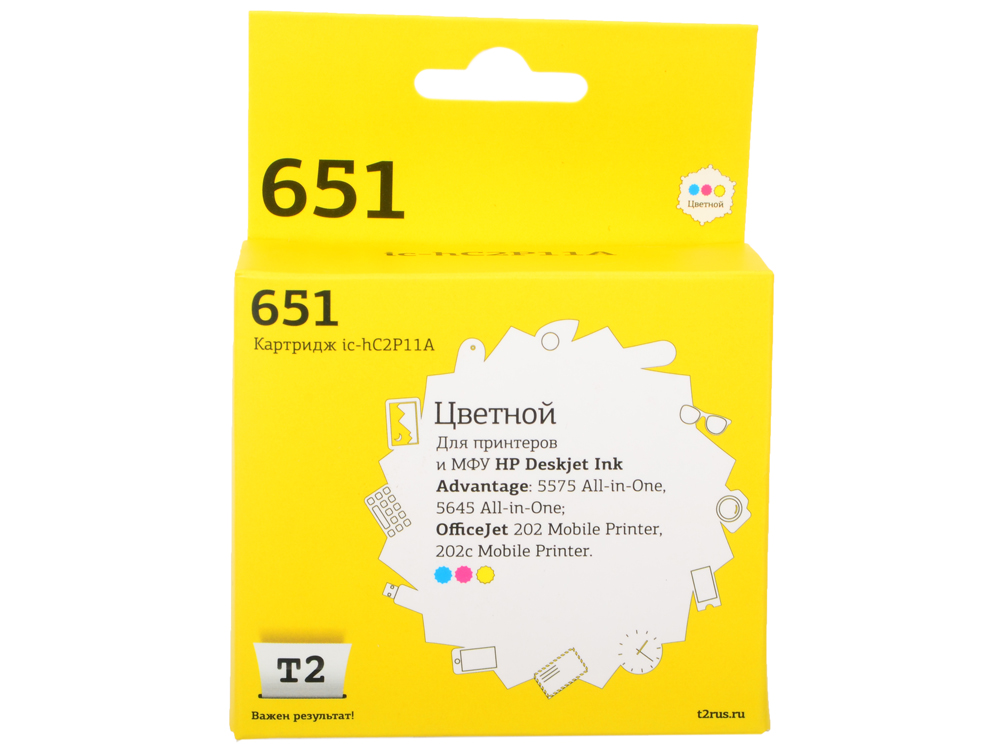 

Картридж T2 IC-HC2P11A №651 для HP Deskjet Ink Advantage 5575/5645/OfficeJet 202/202c MobilePrinter, цветной