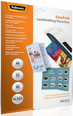 Пленка для ламинирования EasyFold с линией сгиба, А4 Fellowes Admire, 80 мкм, 25 шт.