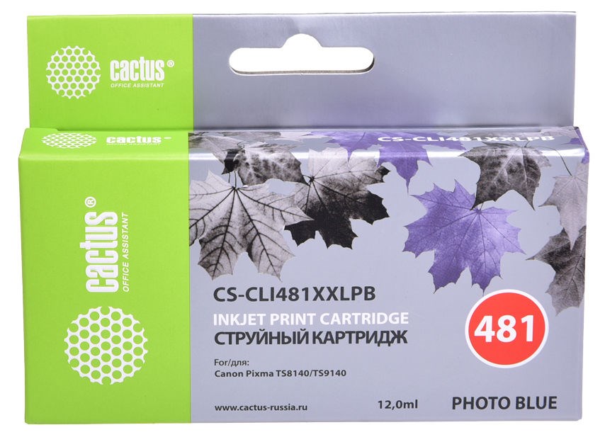 

Картридж Cactus CS-CLI481XXLPB фото синий (photo blue) 12 мл для Canon Pixma TR7540/TR8540/TS6140/TS8140/TS9140