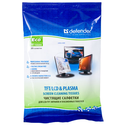 Салфетки для экранов Defender CLN 30202 Optima 20 шт,пакет с подвесом чистящие салфетки defender eco cln 30320 для экранов 100 шт