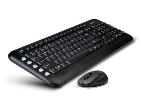 Бесповодной комплект A4 tech Black USB(Radio) клавиатура: 104 клавиши + 10 / мышь: оптическая, 2000dpi, 4 кнопки + колесико