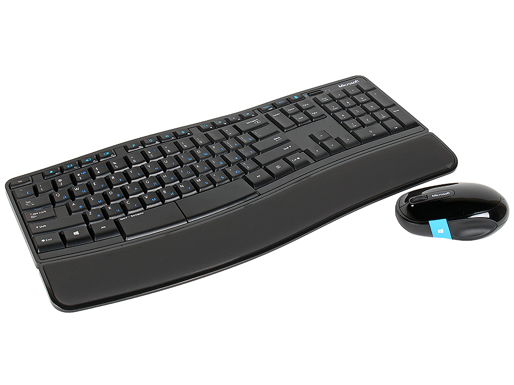 Бесповодной комплект Microsoft Sculpt Comfort Desktop Black/Blue USB(Radio) клавиатура: 104 клавиши / мышь: оптическая, 1000dpi, 3 кнопки + колесико