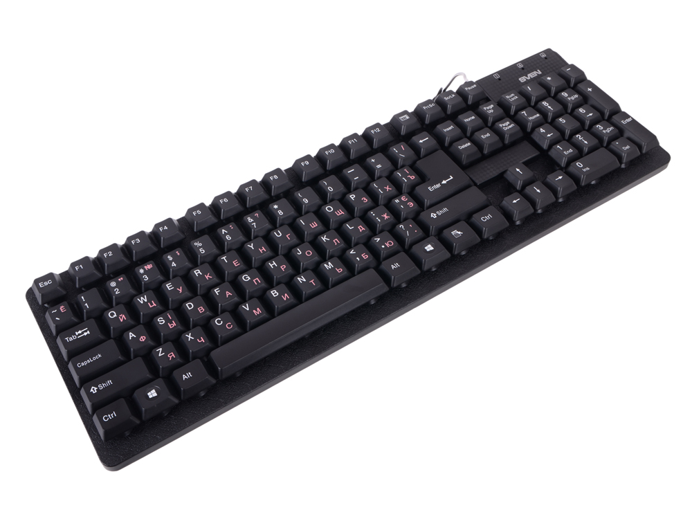 Клавиатура SVEN Standard 301 USB+PS/2 чёрная, 105 клавиш, переходник USB-PS/2, красная кириллица, классич. раскладка, коробка цвет