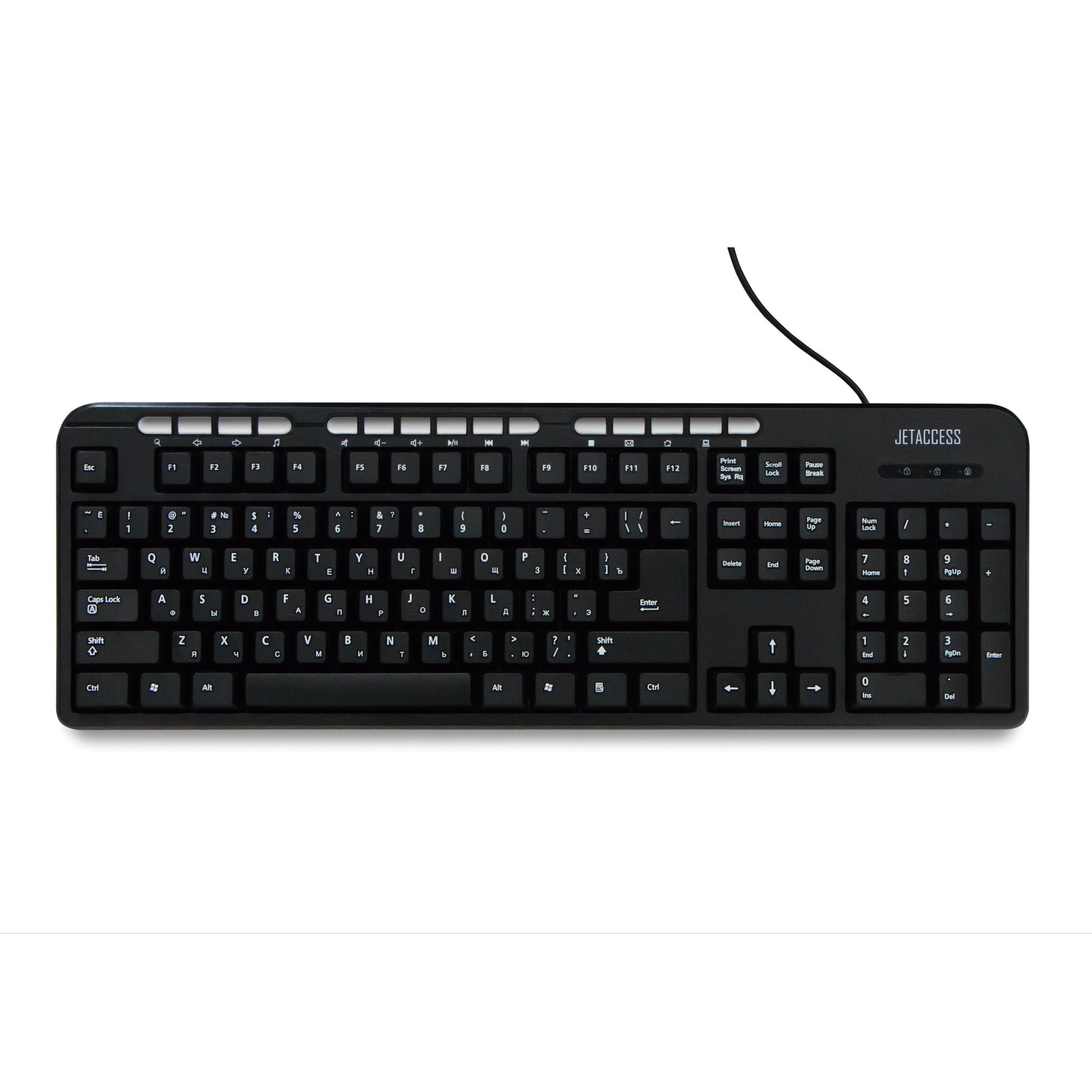 

Клавиатура мультимедийная проводная Jet.A BasicLine K12 с классической раскладкой и 15 клавишами быстрого доступа, USB, чёрная