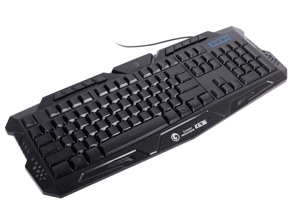 

Клавиатура игровая проводная MARVO K636, 114 кл, 10 кл мультимедиа, 3 цветная подсветка, кабель в виниловой оплетке 1.5 м