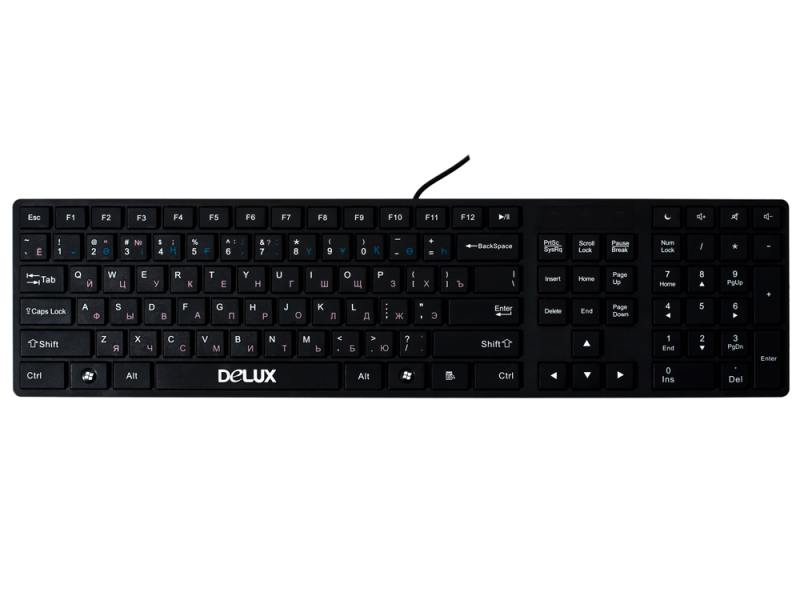

Клавиатура Delux K1000 Ultra-Slim Black USB проводная, 104 клавиши + 5