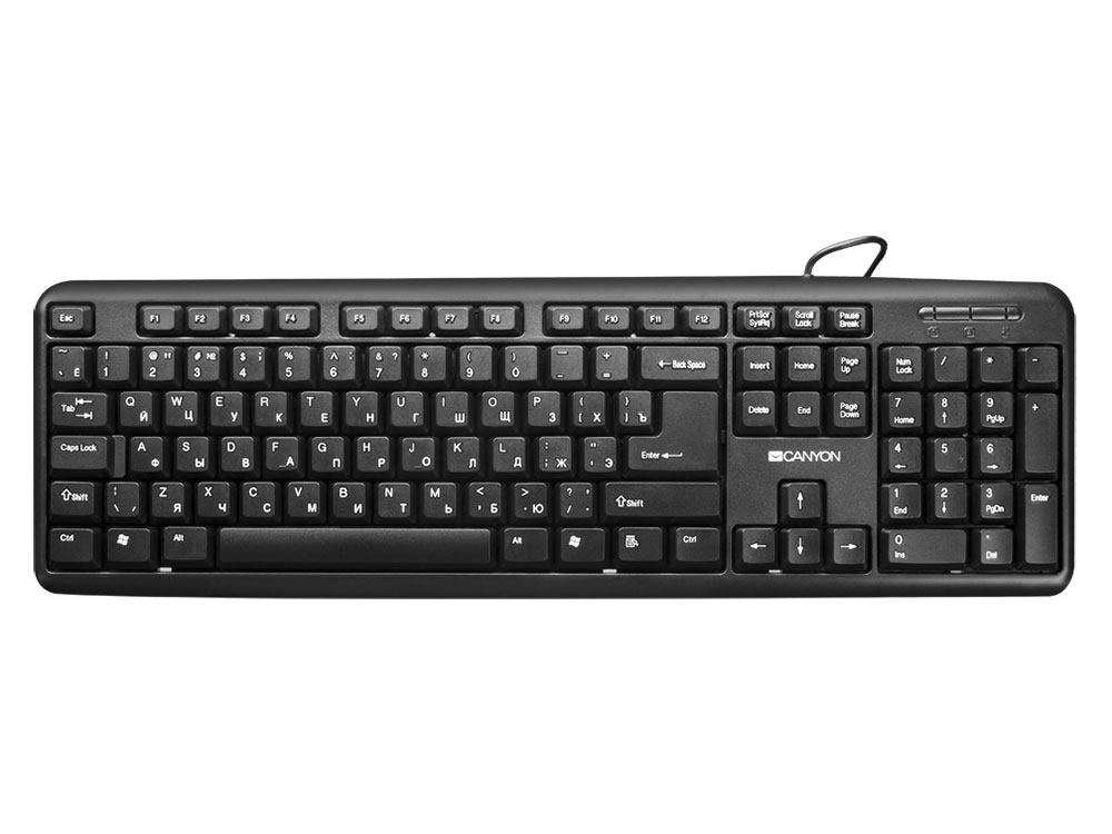 Клавиатура Canyon CNE-CKEY01 Black USB проводная, 104 клавиши